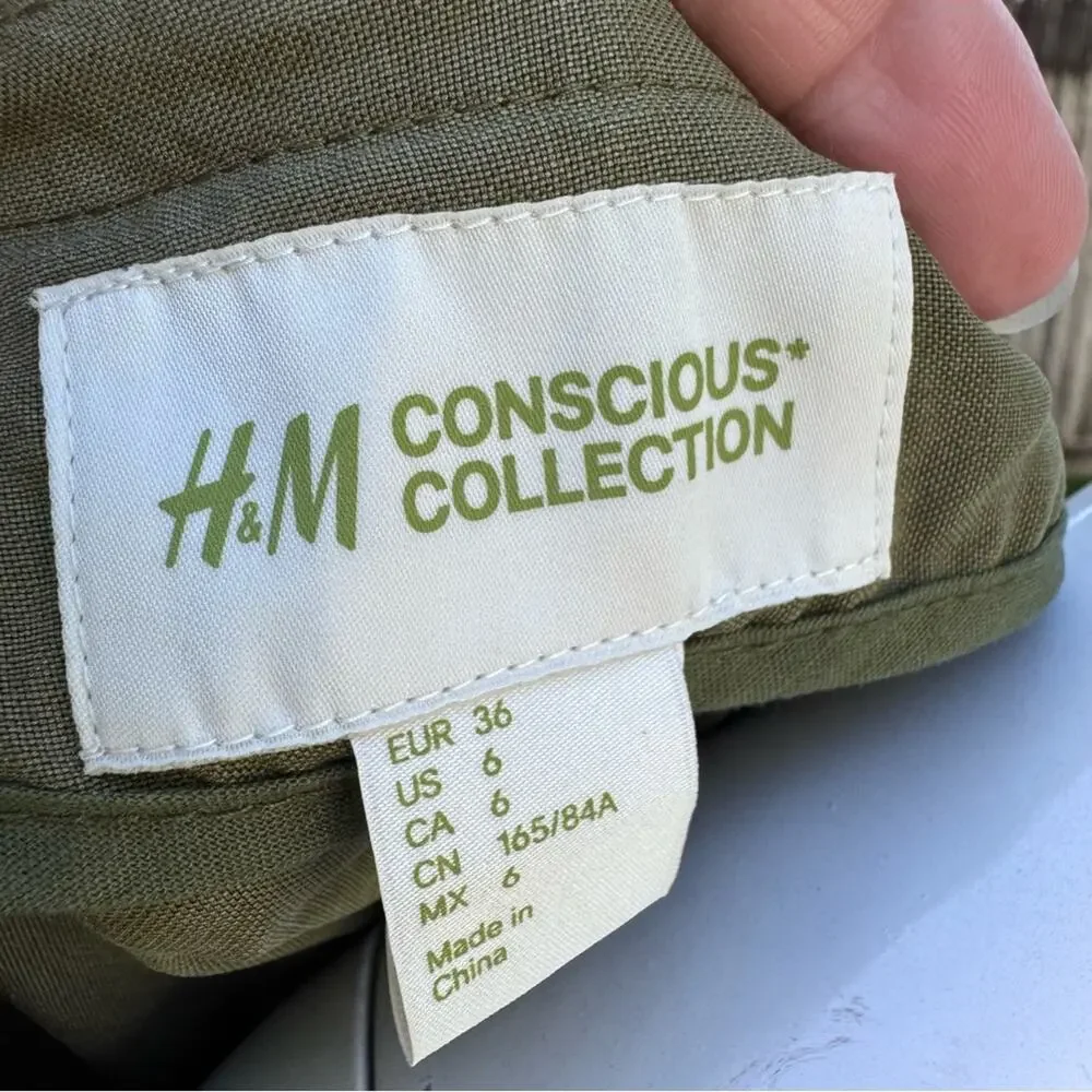 H&M Conscious Collection Beaded Jacket Olive Green Women's Size 6